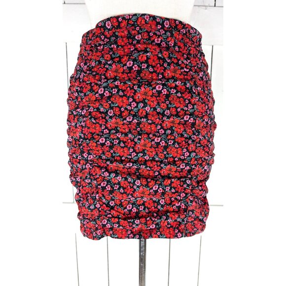 Vintage 90s red floral stretchy bodycon mini skirt - Picture 4 of 4